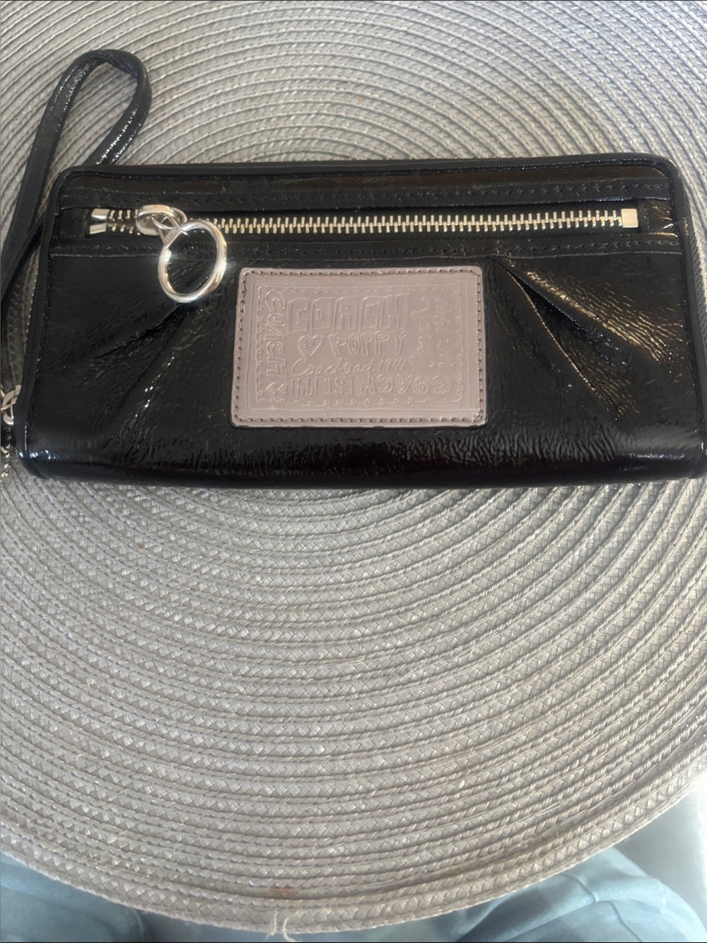 Coach Black Poppy Patent Leather Wristlet